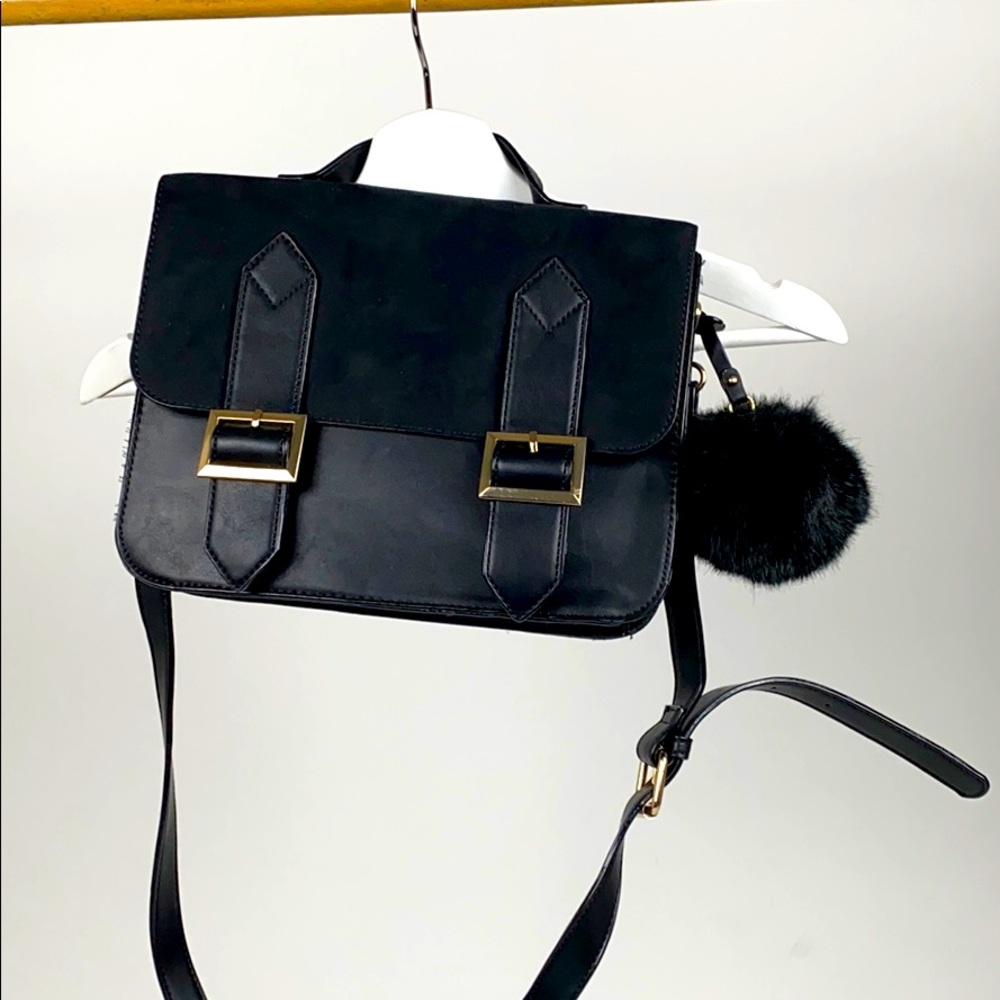 Black suede and leather purse